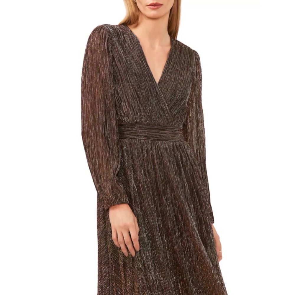 MSK Long Sleeve Metallic Dress in Black and Silver